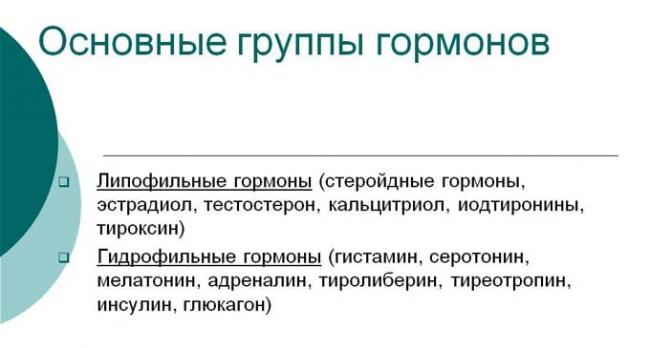 основные группы гормонов