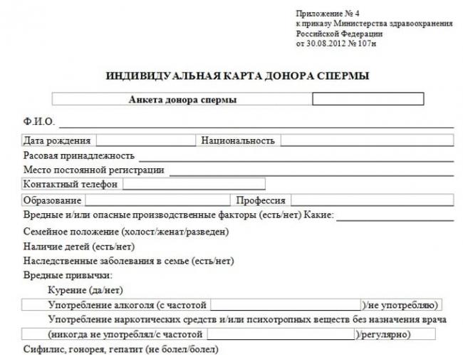 индивидуальная карта донора спермы